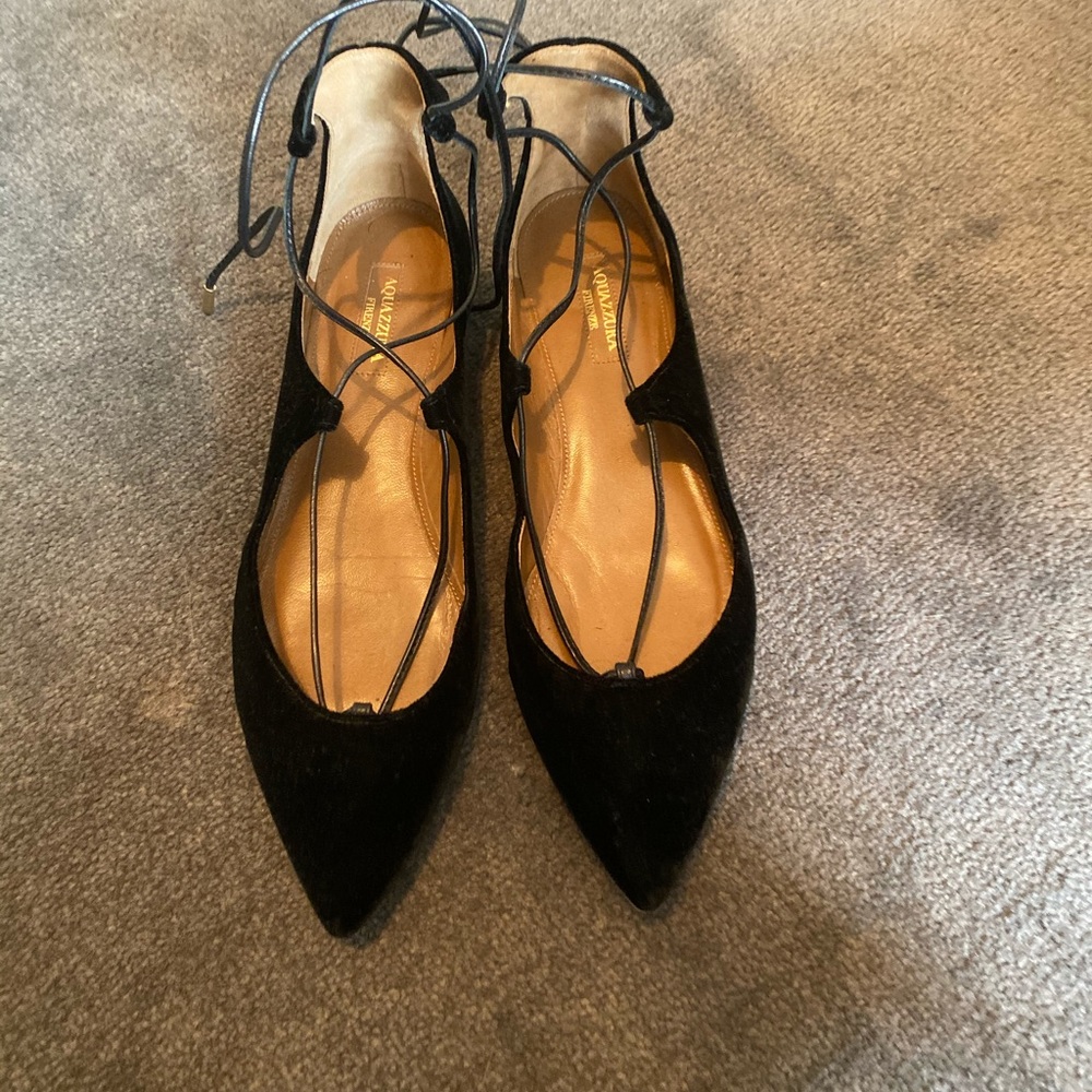 Aquazzura firenze velvet lace up flats 38 and 1/2
